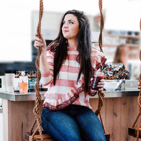 NWT, Anthropologie, Red Ruffle Striped Top - Picture 4 of 4